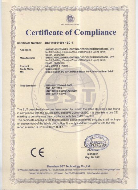 China Shenzhen Xinhe Lighting Optoelectronics Co., Ltd. certificaten